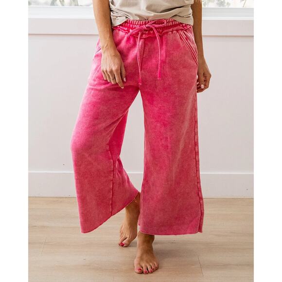 Zenana Pants - ZENANA • Pink Cropped Wide Leg Comfy Pants